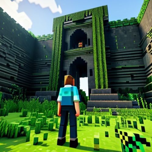 Home 22 A professional young adult game designer, fully clothed in a modest, long-sleeved shirt and durable trousers, standing contemplatively in a fantastical, Minecraft-inspired landscape. They are observing an ancient, overgrown stone ruin on one side, while the sky in the distance shows signs of a dramatic weather change or a mysterious, glowing land formation. The environment blends lush green forests with hints of a more challenging, transformed area, suggesting progression in a survival map. The image is a professional photograph, high quality, highly detailed, perfect anatomy, correct proportions, natural pose, well-formed hands, proper finger count, natural body proportions, safe for work, appropriate content, family-friendly.