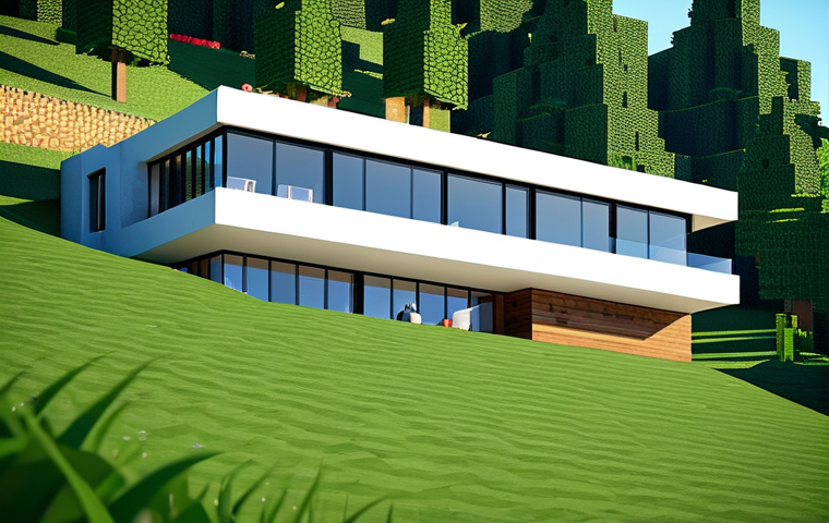 마인크래프트 지형 활용법 - **Hillside Home:** "A modern, family-friendly house built into a grassy hillside, fully clothed figu...