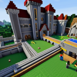 마인크래프트 멀티플레이 규칙 - **Prompt:** A group of diverse Minecraft players collaborating on a large, impressive castle build w...